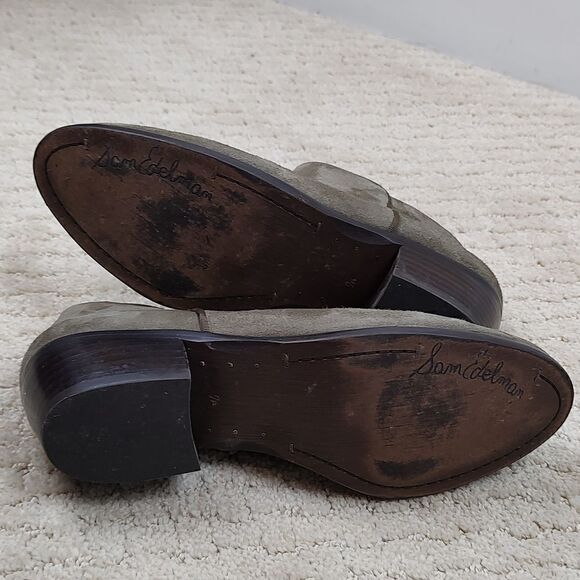 Sam Edelman Green Suede Leather Side Zip Ankle Boots Stacked Heel Size 7.5 - Picture 6 of 10